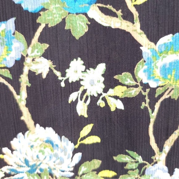 J. Jill Floral Blouse Tie Sleeve Textured Rayon Top Black Blue Career Work Large - Picture 7 of 12